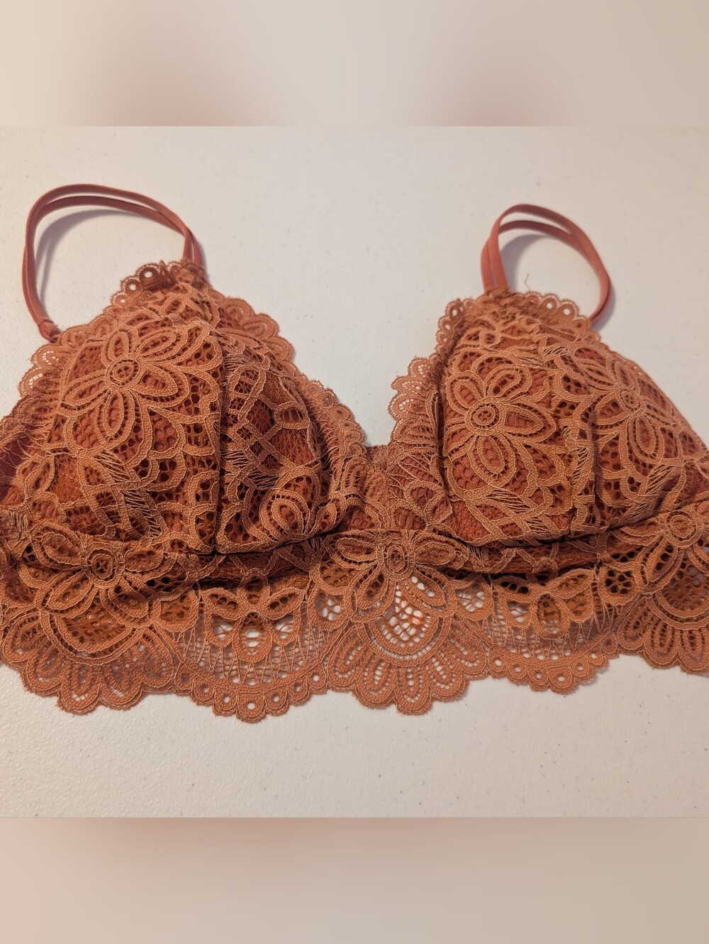 Burnt Orange Lace Bralette Size M Colsie, Wireless, Removable Pads